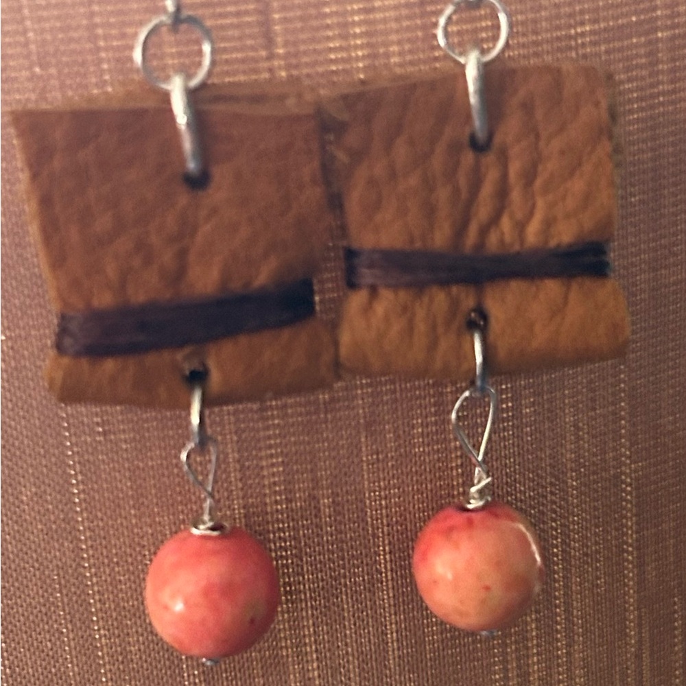 Brown and Pink Dangle Earrings